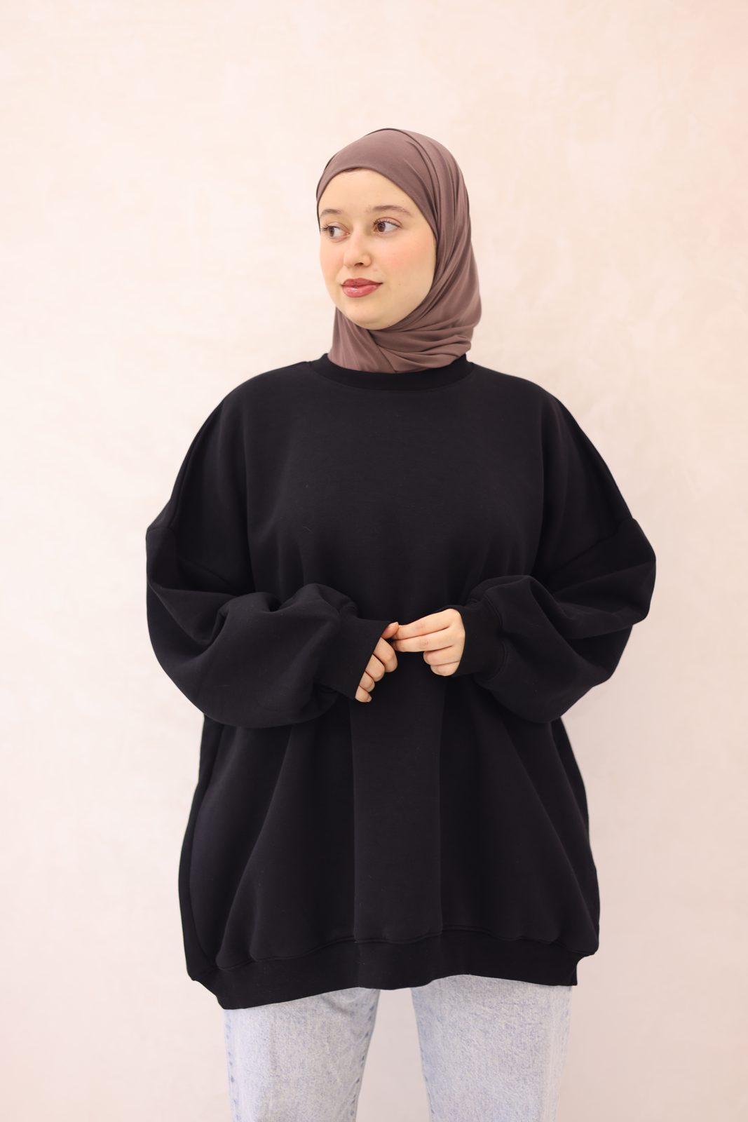 السويت الكحل على خلفية بيج
